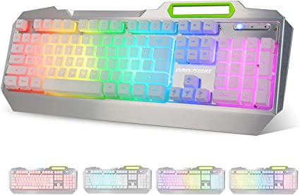 Photo 1 of Lumsburry RGB LED Backlit Gaming Keyboard with Anti-ghosting, Light up Keys Multimedia Control, USB Wired Waterproof Metal Keyboard for PC Games Office (Silver&White)
