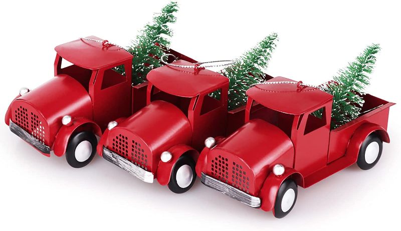 Photo 1 of 3 Pieces Metal Truck Christmas Ornaments for Christmas Tree Decorations, Vintage Red Pickup Car Model Hanging Ornament for Xmas Tree New Year Holiday Party Decor Supplies https://a.co/d/57qz4L7