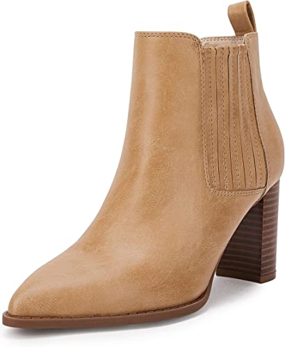 Photo 1 of LAICIGO Women’s Pointed Closed Toe Ankle Boots Chunky Stacked Heel Faux Leather Winter Chelsea Booties SIZE 8.5