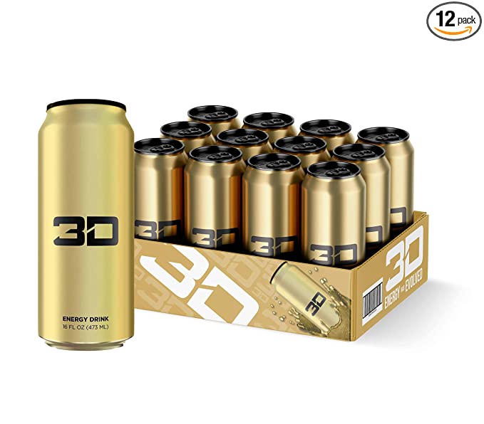 Photo 1 of 3D Sugar-Free Energy Drink, Pre-Workout Performance, Gold, 16 oz Cans (Pack of 12) BEST BY 07.07.23