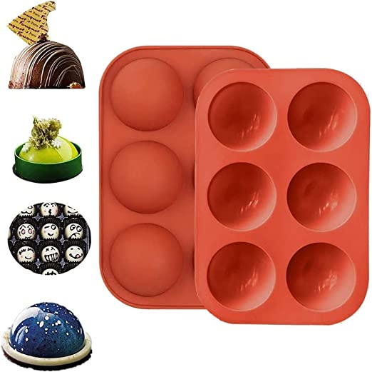 Photo 1 of 2 Pack 6 Holes Silicone Mold For Chocolate, Cake, Jelly, Pudding, Handmade Soap, Round Shape Semi Sphere Mold

