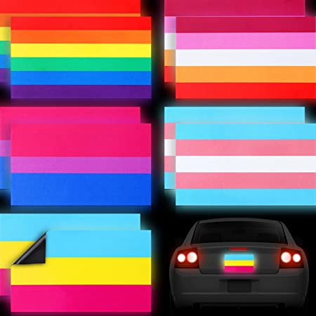 Photo 1 of 2 pack- 10 Pcs Reflective Rainbow Flag Car Magnet Decal Magnetic Funny Bumper Stickers Funny Car Stickers Gay Pride Car Decal Car Magnets Lesbian Colorful Car Accessories for Vehicle, 3 x 5 Inch(Mixed Style)
