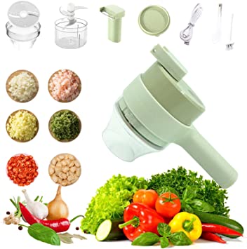 Photo 1 of 4 in 1 Portable Handheld Electric Vegetable Cutter Set, Multifunction Wireless Food Processor, Mini Food Chopper with Brush and Spatula for Garlic Chili Onion Ginger Meat Celery Cucumber
