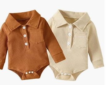 Photo 1 of DIERAY Newborn Infant Baby Boy Girl Clothes 2-Pack Long Sleeve Polo Bodysuit Romper Jumpsuit Set 0-12M
