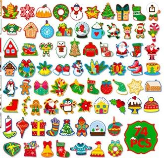 Photo 1 of 74 PCS Christmas Bulletin Board Decor, Happy Winter Holiday Decoration Stocking Candle Snowman Gingerbread Cutout Thick Cardboard Cutting Set for Classroom, Door, Window, Xmas Theme Party
