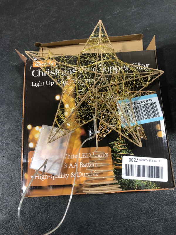 Photo 2 of Rocinha Gold Christmas Tree Topper Star Lighted Tree Star Wire Star for Christmas Tree, 10 Inches Christmas Star Tree Topper with 30 LED Lights