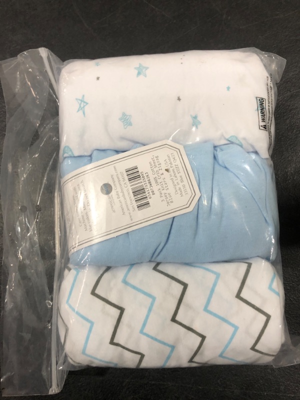 Photo 1 of American Baby Company 3 Piece 100% Cotton Jersey Knit Fitted Crib Sheet for Standard Crib and Toddler Mattresses, Blue Star/Zigzag, for Boys and Girls