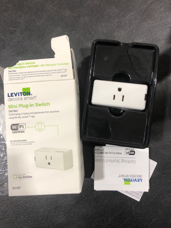 Photo 2 of Leviton D215P-2RW Decora Smart Wi-Fi Mini Plug-In Switch (2nd Gen), Works with Hey Google, Alexa, Apple HomeKit/Siri, and Anywhere Companions, No Hub Required