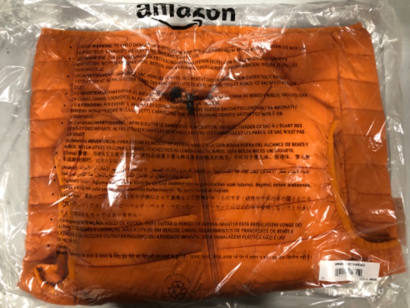 Photo 2 of Amazon Essentials Men's Lightweight Water-Resistant Packable Puffer Vest X-Small Orange