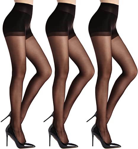 Photo 1 of  Black Tights for Women, 3 Pairs Sheer Tights with Control Top Pantyhose

