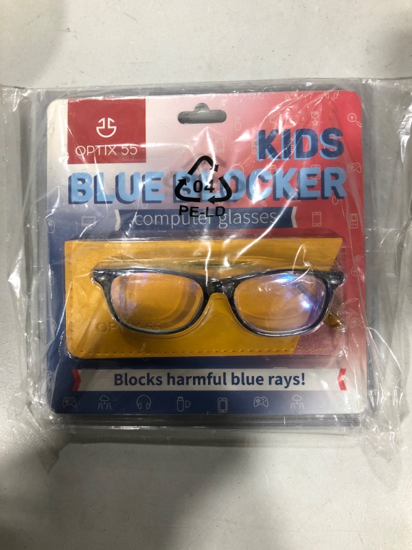 Photo 2 of Blue Light Blocking Glasses Girls & Boys | Anti Eyestrain Blue Light Glasses Kids Computer Gaming Glasses (Ages 3-10) | Flexible Blue Square Frames with Yellow Temples Video Phone Screen Eyeglasses