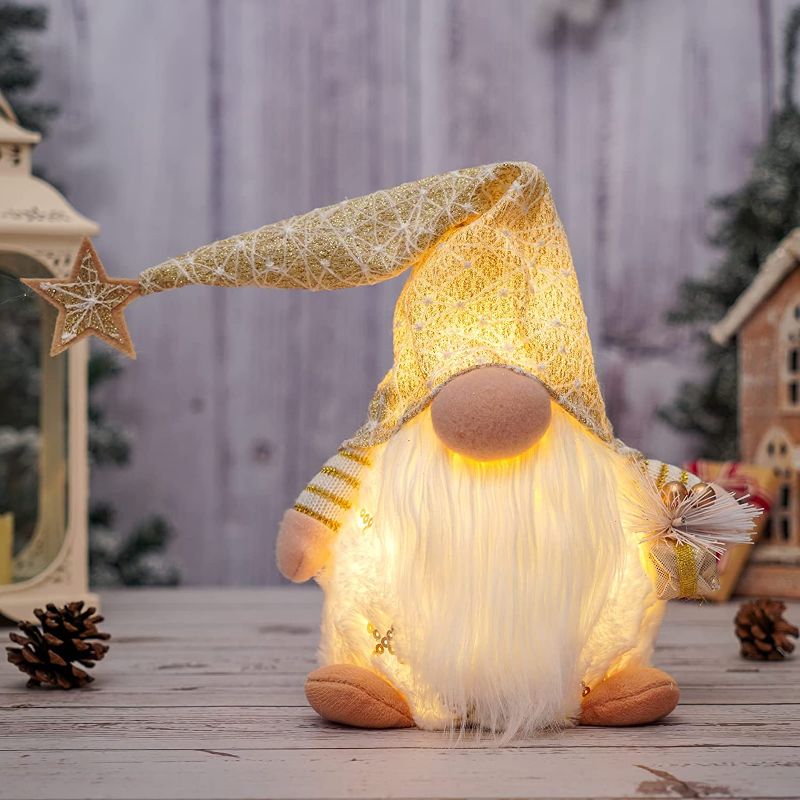 Photo 1 of CILYDAME Singing Christmas Gnomes, Shanking Hat with Gold Sequins, Handmade Christmas Gnomes with LED Lighting Body, Winter Tabletop Christmas Decorations