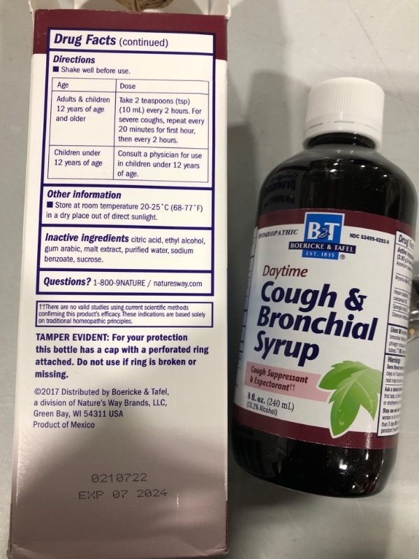 Photo 2 of Boericke & Tafel Daytime Cough & Bronchial Syrup Non-Drowsy Homeopathic 8 Oz. (Nature's Way Brands) 8 Fl Oz (Pack of 1)