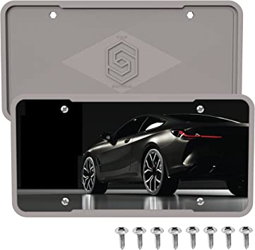 Photo 1 of Silicone License Plate Frame Covers 2 Pack- Front and Back Car Plate Bracket Holders. Rust-Proof, Rattle-Proof, Weather-Proof (Grey)
