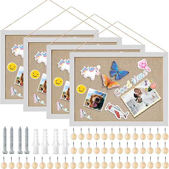 Photo 1 of 4 Pack Cork Board Bulletin Board 15.7 x 11.8 Inch, Picture Display Frame Board with Linen for Wall, Hanging Pin Board Vision CorkBoard for Office Room School Wall Decor(White) https://a.co/d/dYOjQqP