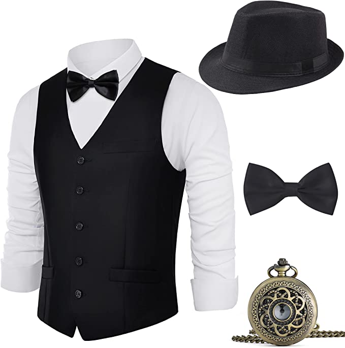 Photo 1 of BABEYOND 1920s Mens Gatsby Gangster Vest Costume Accessories Set Fedora Hat 
STOCK PHOTO HAS SOMETHINGS DIFFERENT FROM ITEM / SEE PHOTOS
SIZE L