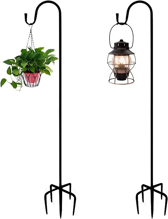 Photo 1 of 2Pack Shepherds Hook with 5 Prong Base,39 Inch Bird Feeder Pole Heavy Duty Metal Hanger Hook Garden Plant Hooks for Solar Lights, Lanterns, Bird Feeders,Hanging Plant Baskets and Wedding https://a.co/d/fQenJo9