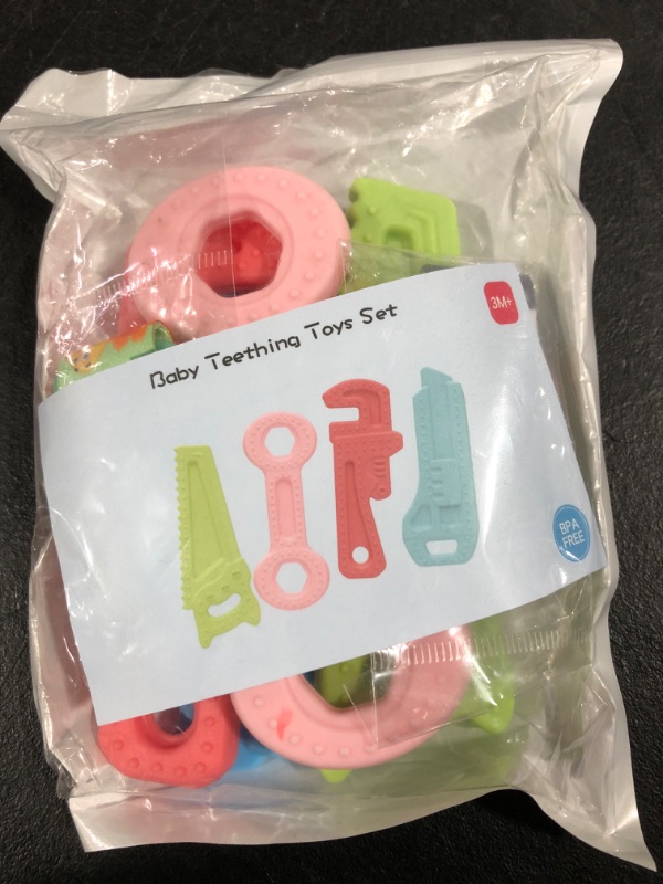 Photo 2 of 4Pack Teething Toys for Babies 0-6 Months with Lanyard, Baby Infant Teething Toys for Molars 6-12 Months, Freezer Safe Soft Silicone Baby Molar Teether Chew Toys Wrench Pliers Shape https://a.co/d/dRMkjuT