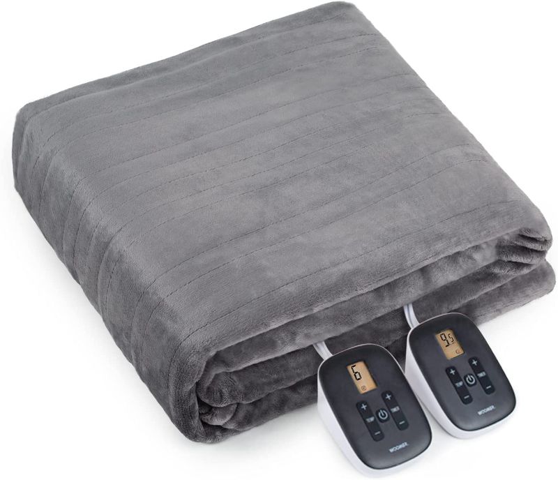 Photo 1 of [5 Year Warranty] WOOMER Electric Heated Throw Blanket, Soft Flannel Fast Heating Blanket, Full Size 100"x 90", 10 Heating Levels & 0.5-12H Auto Off, Dual Controllers, Over-Heat Protection
