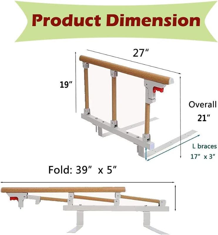 Photo 2 of Bed Rails for Elderly Adults - JeKaVis Bed Safety Rails for Seniors, Folding Bedside Assist Handrail for Twin Bed Queen Bed to Prevent Rolling Felling Out of Bed (3-Section, Yellow)
