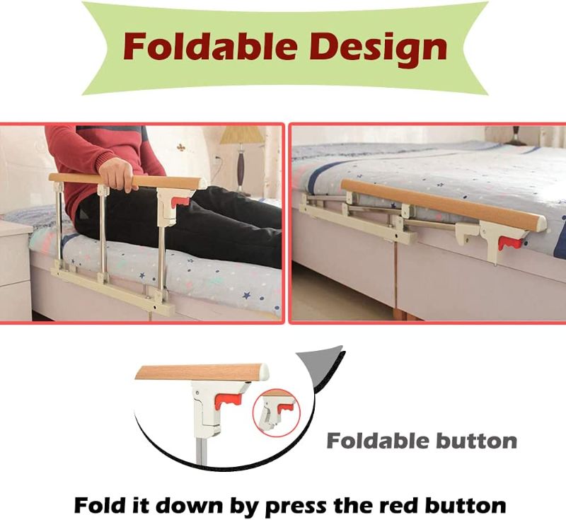 Photo 1 of Bed Rails for Elderly Adults - JeKaVis Bed Safety Rails for Seniors, Folding Bedside Assist Handrail for Twin Bed Queen Bed to Prevent Rolling Felling Out of Bed (3-Section, Yellow)
