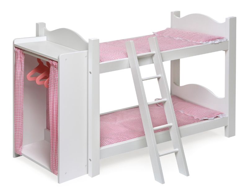 Photo 1 of Badger Basket Doll Armoire Bunk Bed with Ladder - White/Pink - Fits American Girl My Life as & Most 18 Inch Dolls
