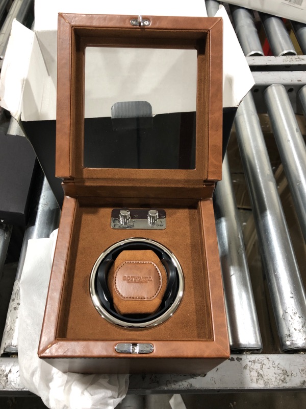 Photo 4 of ROTHWELL Single Watch Winder for Automatic Watches with Quiet Motor with Multiple Speeds and Rotation Settings (Tan/Brown) Tan / Brown