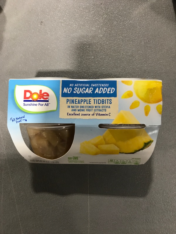 Photo 2 of Dole Fruit Bowls Pineapple Tidbits, No Sugar Added, Gluten Free Healthy Snack, 4 Oz, 4 Total Cups