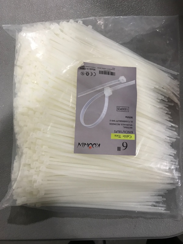 Photo 2 of 1000 Pack 6 Inch Bulk KOOWIN Nylon Plastic Cable Zip Ties Small Wire Wraps White 6 inch 18 lb (1000 pcs) White