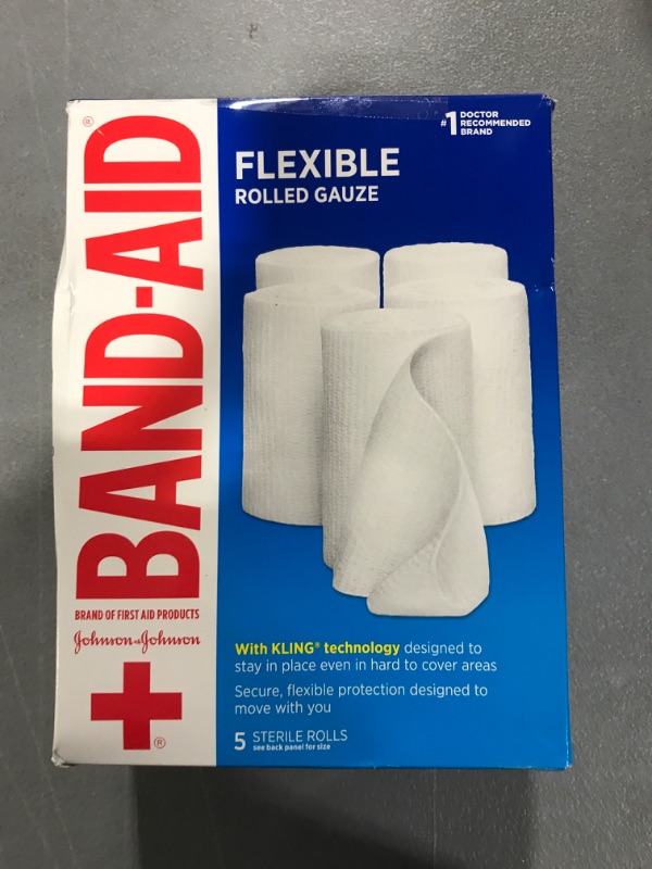 Photo 2 of Band-Aid Brand of First Aid Products Flexible Rolled Gauze Dressing for Minor Wound Care, Soft Padding and Instant Absorption, Sterile Kling Rolls, 4 Inches by 2.1 Yards, Value Pack, 5 ct Large 5 Count (Pack of 1)