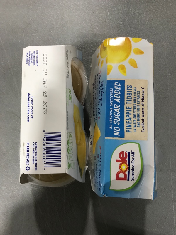 Photo 2 of 2 Pack- Dole Fruit Bowls Pineapple Tidbits, No Sugar Added, Gluten Free Healthy Snack, 4 Oz, 4 Total Cups