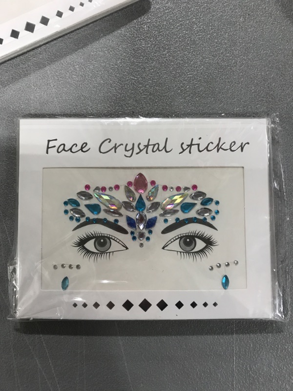 Photo 2 of 2 Packs Rhinestone Face Breast Body Jewels Festival Rave,Mermaid Face Gems Glitter, Self-adhesive Eyes Eyebrow Bindi Tears Breast Chest Body Rainbow Crystal Acrylic Diamond Temporary Tattoo Stickers