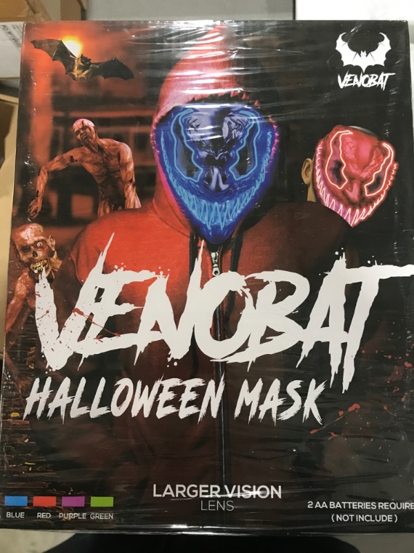 Photo 2 of 4 Pack Venobat Halloween Mask - Light Up Led Scary Masks for Purge Costume Party Cosplay Carnival Dark and Evil Glowing Eyes Cool Glow Neon Mask for Kids Adults Men Women Blue/Red/Green/Purple