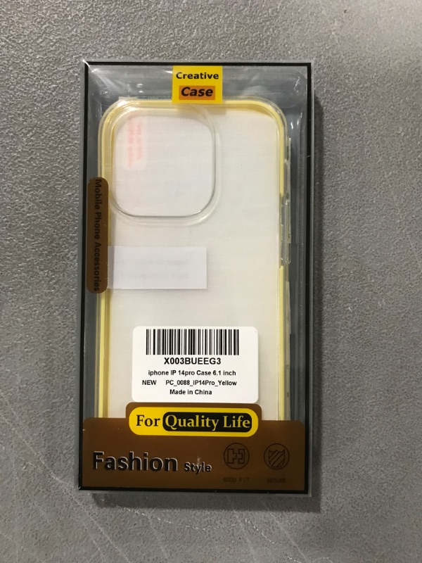 Photo 2 of  iPhone 14 Pro Case 6.1 Inch, with [2 x Tempered Glass Screen Protector] Clear 360 Full Body Protective Coverage Silicone Military Grade Shockproof Phone Cover Yellow Yellow For iPhone 14 Pro (6.1 inch)