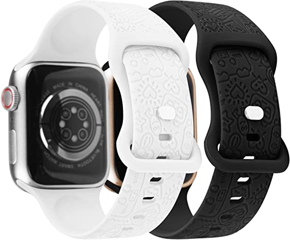 Photo 1 of AIRYZGOOD 2 Pack Engraved Cute Silicone Band Compatible with Apple Watch Band