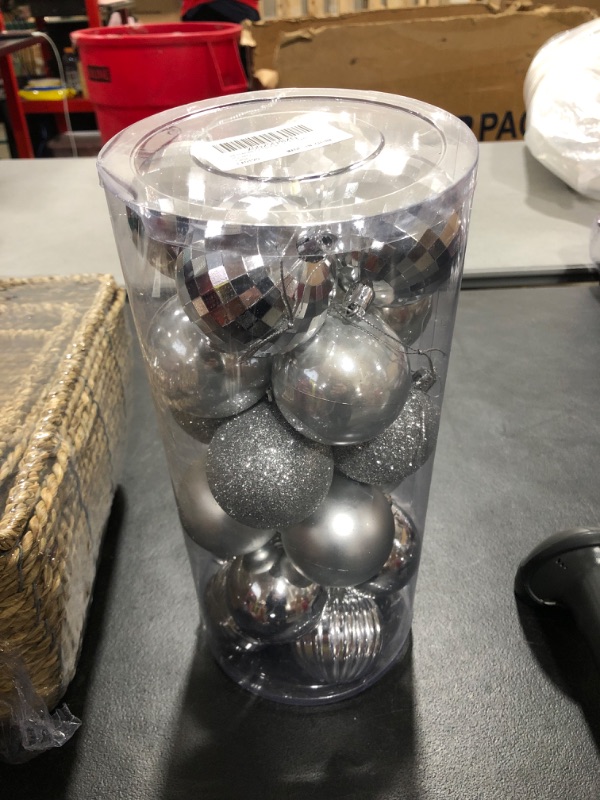 Photo 2 of 24 Pieces Christmas Ball Ornaments Christmas Tree Decorations Tree Balls for Tree Ornaments Holiday Wedding Party Decoration Hooks 2.36 Inch, 6 Styles() Silver