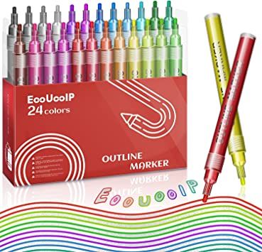 Photo 1 of 24 Colors Permanent Art Markers Pens Set,Colouring Pens Dual Tip Markers for Artists with Durable Carrying Bag, Broad and Fine Point Tip for Artist and Art Student Drawing
