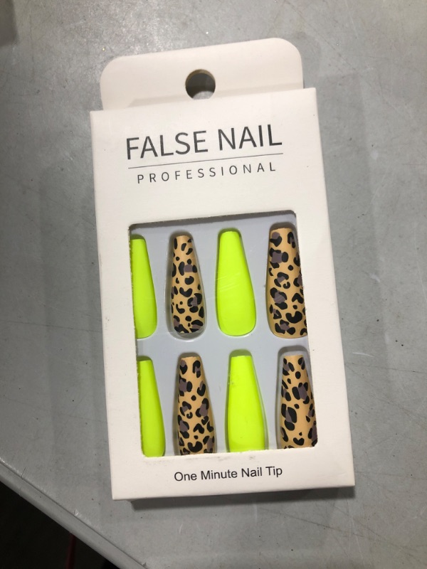 Photo 2 of 24Pcs Press on Nails Coffin - Long Matte Fake Nails Yellow Leopard, False Acrylic Nails Full Cover with Glue for Women and Girls (1165 yellow)