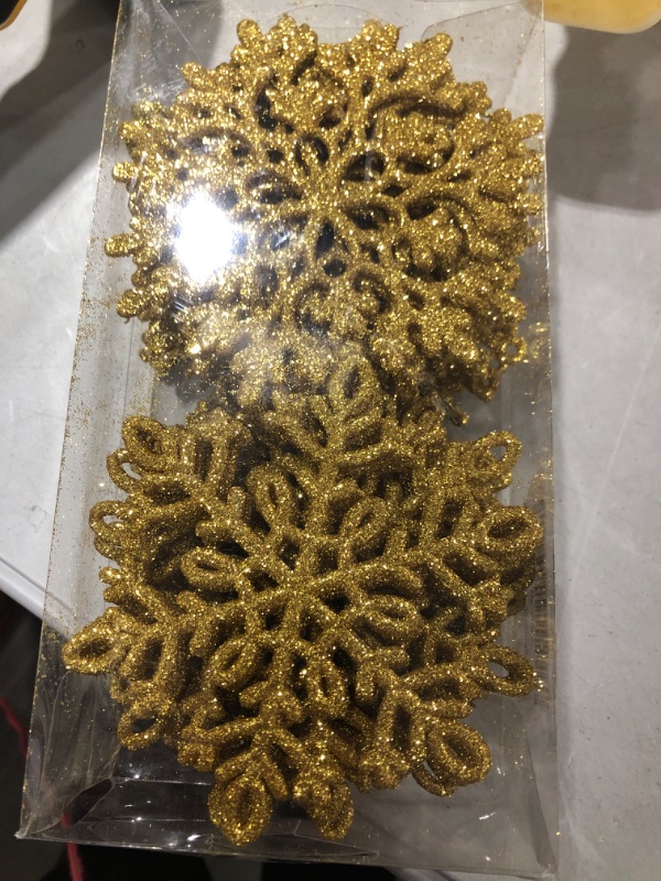 Photo 2 of 36pcs Gold Glitter Snowflake Ornaments Christmas Tree Decorations, 4 Inch Plastic Snowflake Hanging Decorations Christmas Tree Ornaments for Winter Wonderland Holiday Party