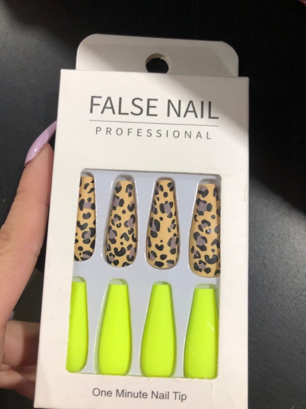 Photo 2 of 24Pcs Press on Nails Coffin - Long Matte Fake Nails Yellow Leopard, False Acrylic Nails Full Cover with Glue for Women and Girls (1165 yellow)