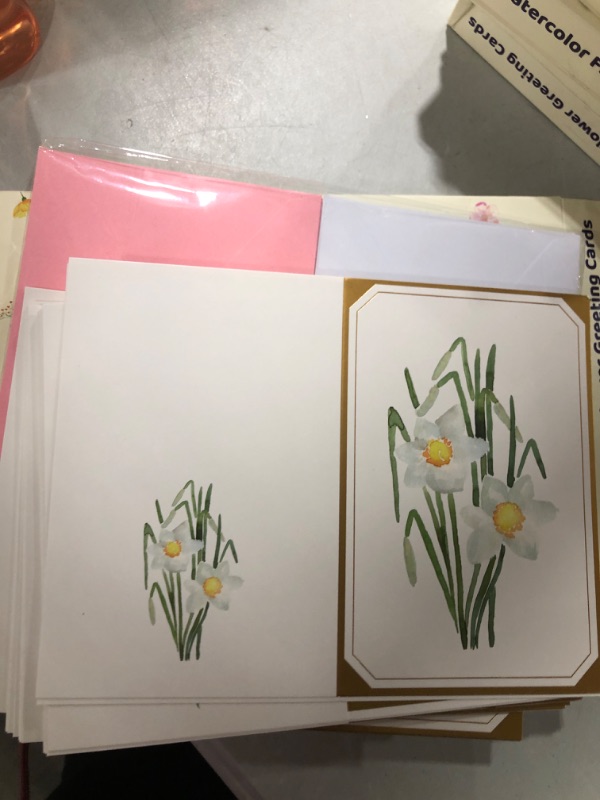 Photo 2 of 40 Gold Foil Frame Flower Cards Watercolor Floral Blank Greeting Cards All Occasion Note Cards with Envelopes and Stickers