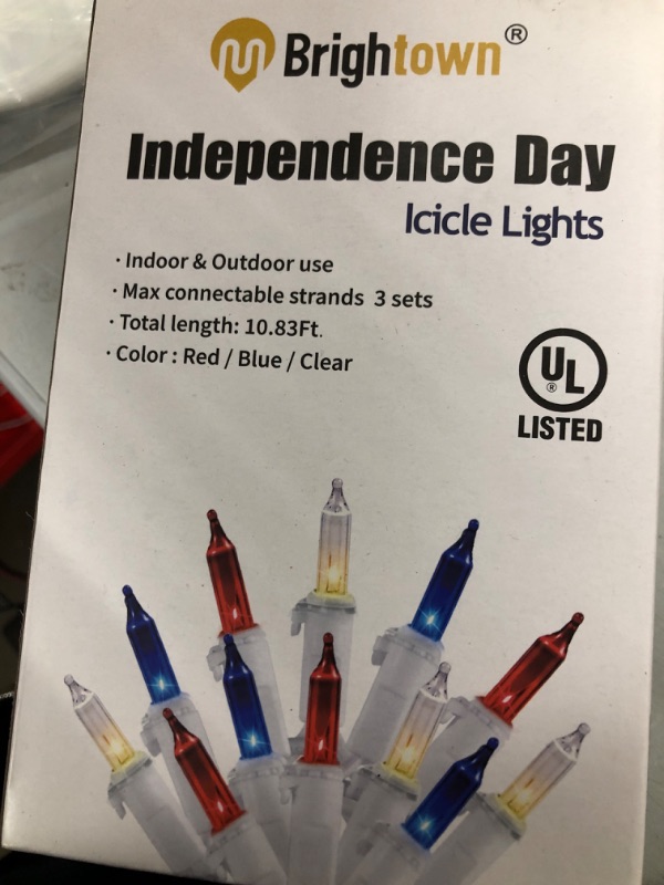 Photo 2 of 4th of July Decor Icicle Lights, 10.8ft Patriotic String Lights, Red White Blue Lights for Independence Day, Plug in White Wire Waterproof Decorative Lights Outdoor Indoor, Connectable to 3 Sets