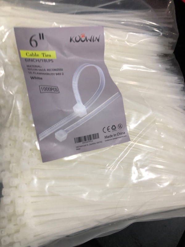 Photo 2 of 1000 Pack 6 Inch Bulk KOOWIN Nylon Plastic Cable Zip Ties Small Wire Wraps White 6 inch 18 lb (1000 pcs) White