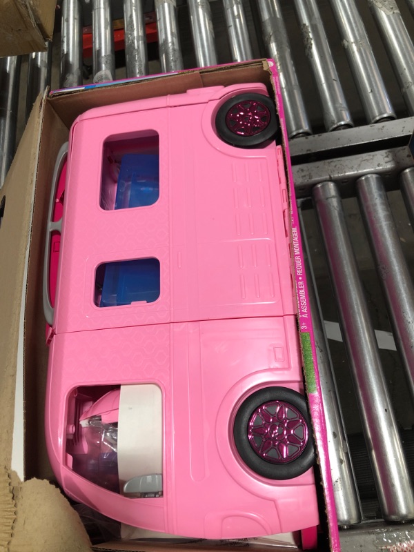 Photo 2 of Barbie Camper Playset With Barbie Accessories, Pool And Furniture, Rolling Vehicle With Campsite Transformation???
