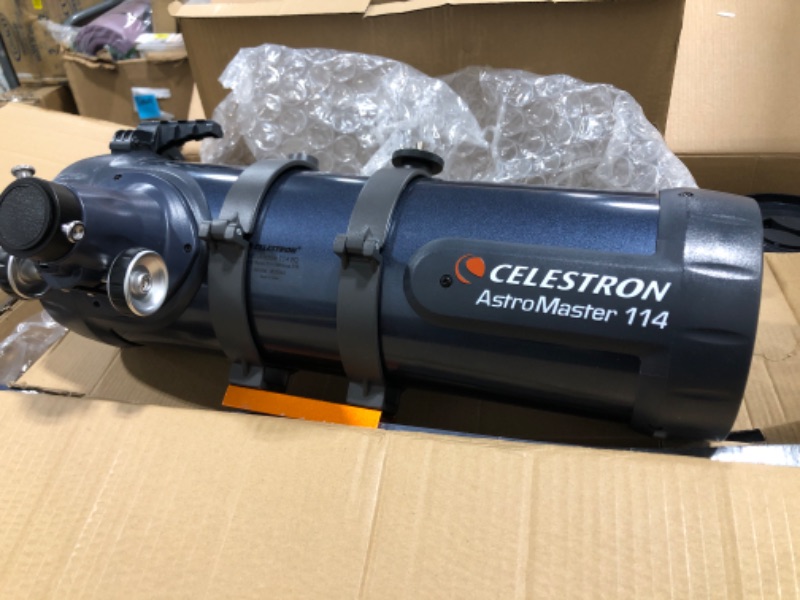 Photo 4 of Celestron - AstroMaster 114EQ Newtonian Telescope - Reflector Telescope for Beginners - Fully-Coated Glass Optics - Adjustable-Height Tripod - Bonus Astronomy Software Package