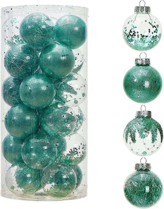 Photo 1 of 24ct 70mm/2.76" Clear Christmas Ball Ornaments, Shatterproof Plastic Christmas Tree Ornaments Baubles with Stuffed Decorations, Hanging Balls for Xmas and New Year Holiday Home Party Decor, Mint Green
