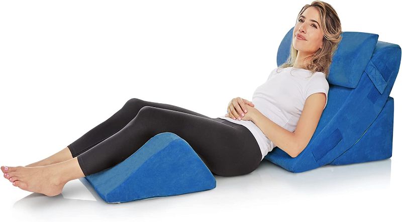 Photo 1 of  4 Pc Bed Wedge Pillows Set - Orthopedic Wedge Pillow for Sleeping - Multi Angle Relief System for Back, Neck. Shoulder, and Leg Elevation Pillows | Acid Reflux, Anti Snoring - Machine Washable Cover 