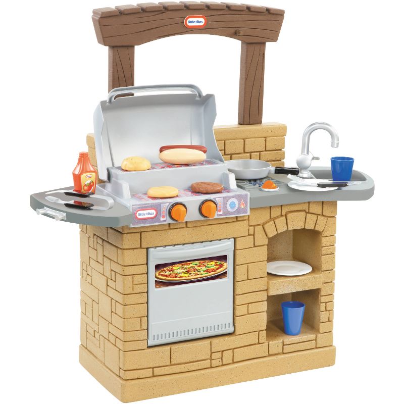 Photo 1 of  Little Tikes Cook N Play Outdoor BBQ Grill 12-Piece Plastic Outdoor Pretend Play Kitchen Toys Playset with Oven Tan for Kids Girls Boys Ages 3 4 5+ 