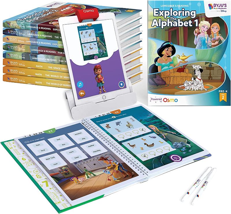 Photo 1 of  BYJU’S Learning Kit: Disney, Pre-K Premium Edition (App + 9 Workbooks) - Preschool, Ages 3-5, Featuring Disney & Pixar Characters- Learn Numbers, Letters, Shapes & Colors - Osmo iPad Base Included 