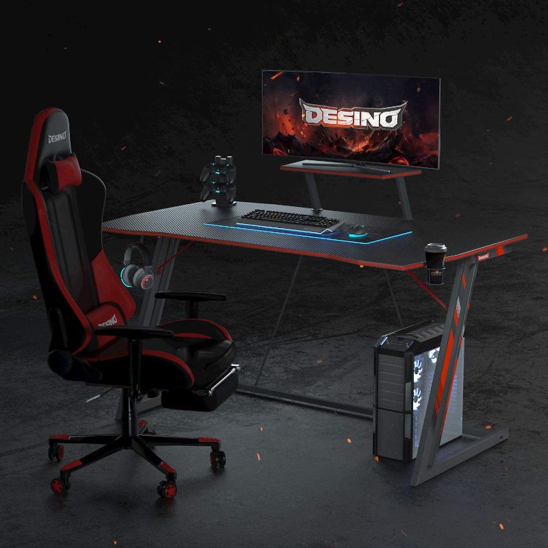 Photo 3 of DESINO Gaming Desk 40 inch PC Computer Desk, Home Office Desk Gaming Table Z Shaped Gamer Workstation with Cup Holder and Headphone Hook, Black
